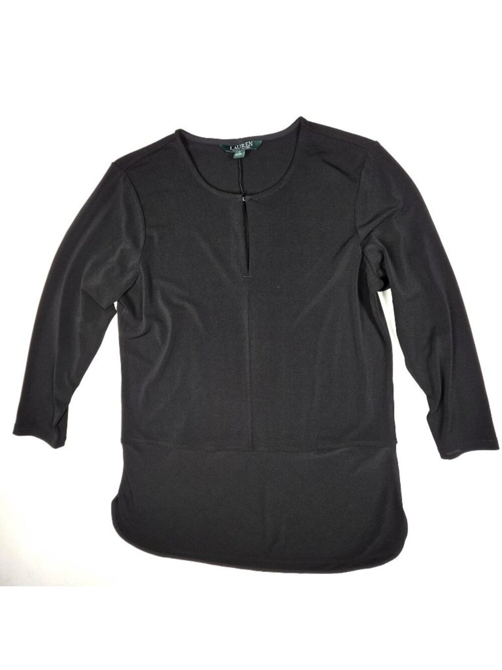Ralph Lauren Tunic Top Womens M Black 3/4 Sleeve Keyhole Neck Classic Stretch